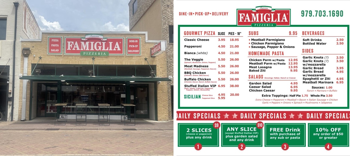 Famous Famiglia Pizzeria Menu