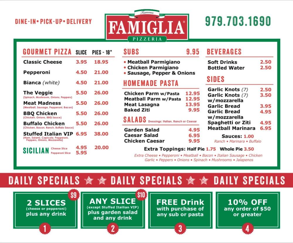Famous Famiglia Pizzeria Menu image 1